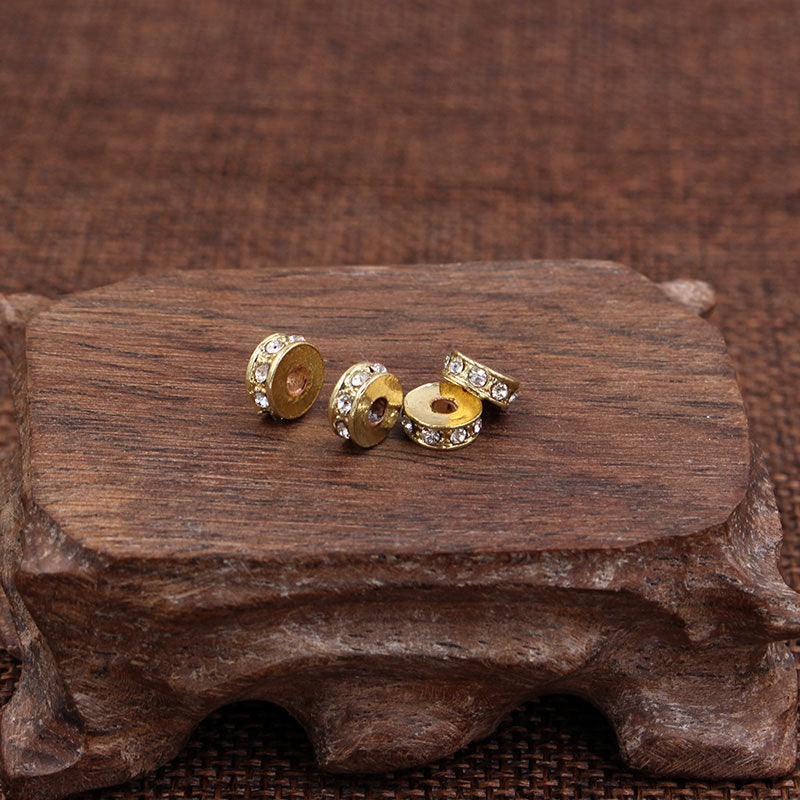 Round Rhinestone Inlaid Alloy Plated Spacer Beads Charm Bar for DIY Bracelet Necklace