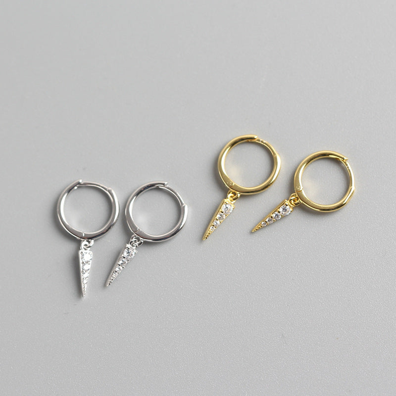 Minimalist 925 Sterling Silver Teardrop Triangle Inlaid Rhinestone Earrings