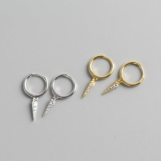 Orecchini minimalisti a goccia triangolare in argento sterling 925 intarsiati con strass