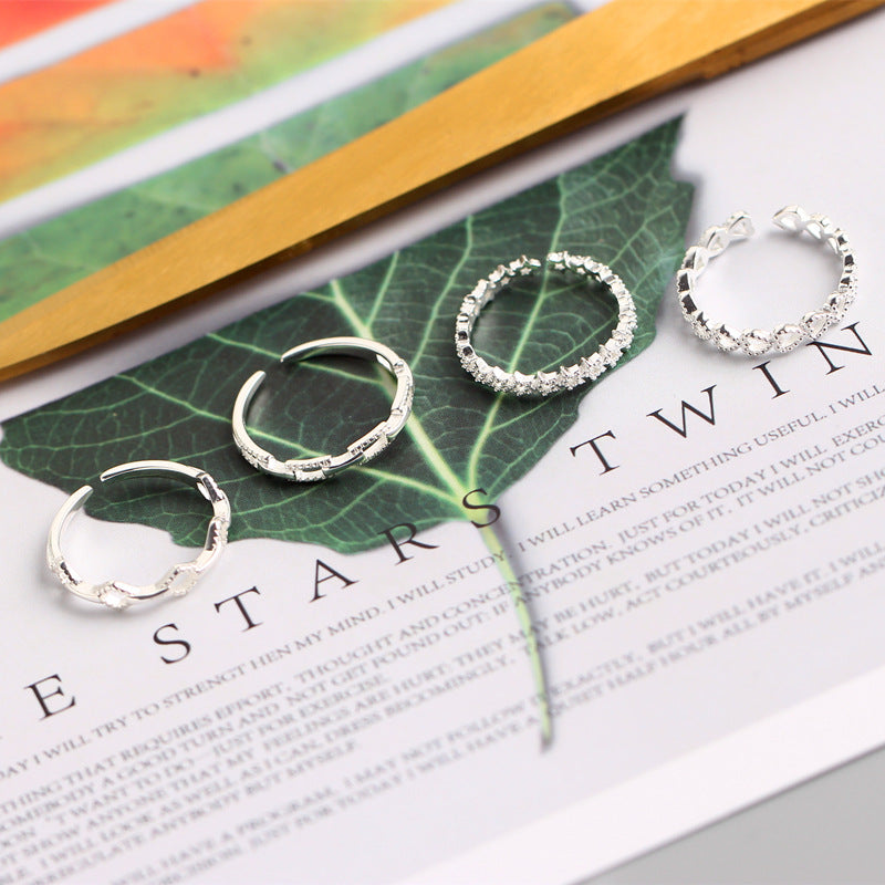 Set di Anelli Geometrici a Cuore e Stella Lucidi in Argento Sterling 925, Dolce e Minimalista, da Donna
