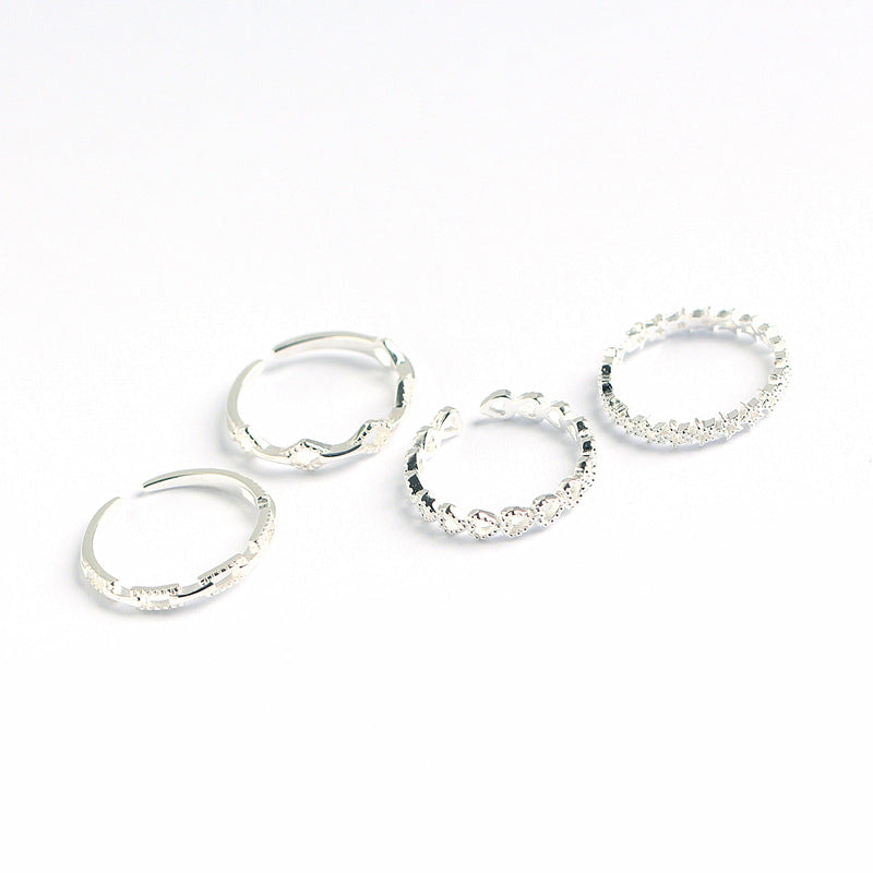 Set di Anelli Geometrici a Cuore e Stella Lucidi in Argento Sterling 925, Dolce e Minimalista, da Donna