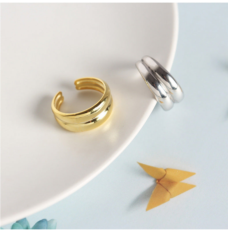 Anello da donna minimalista geometrico rotondo lucido in argento sterling 925