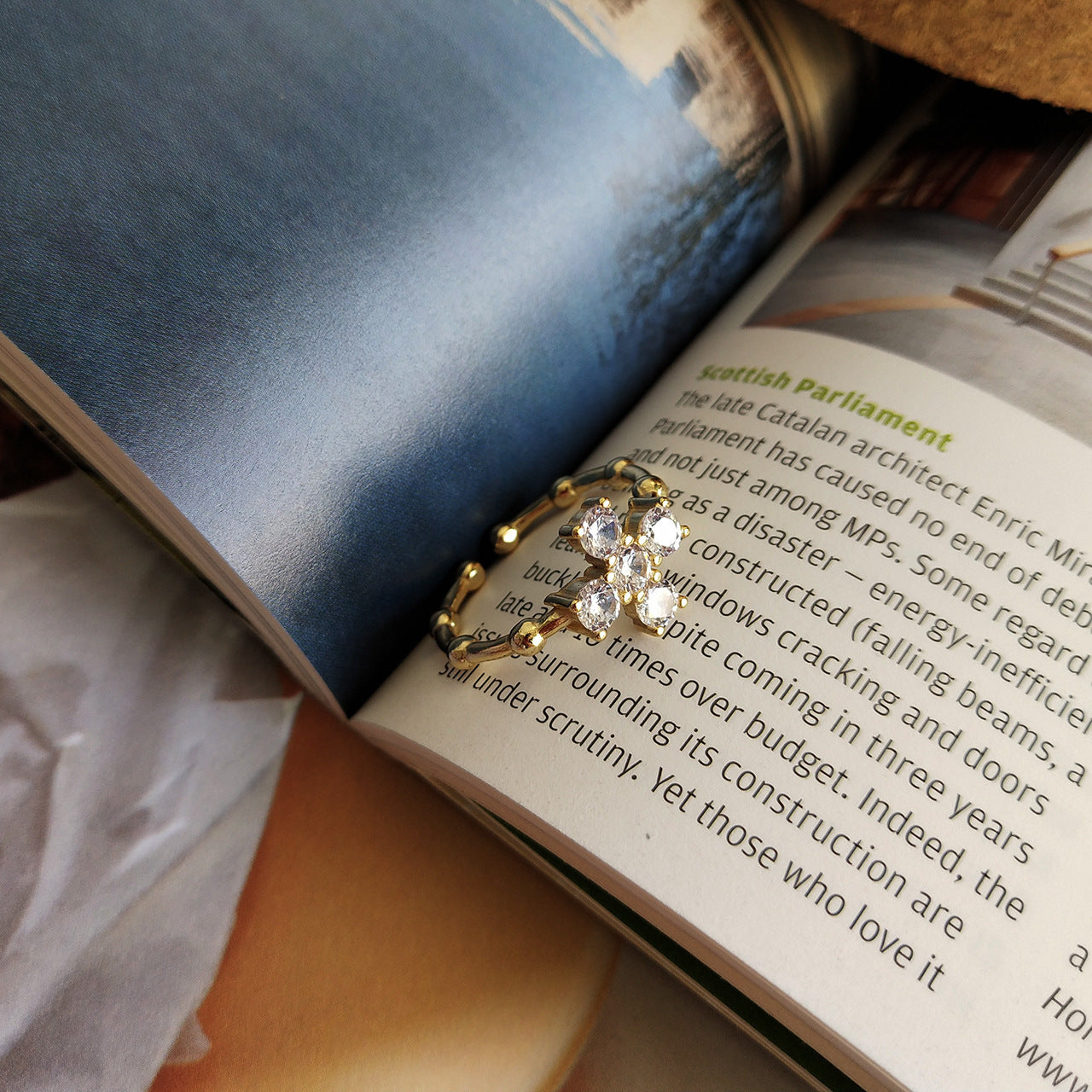 Minimalist Sweet 925 Sterling Silver Gold Plated Geometric Cross Ring with Cubic Zirconia