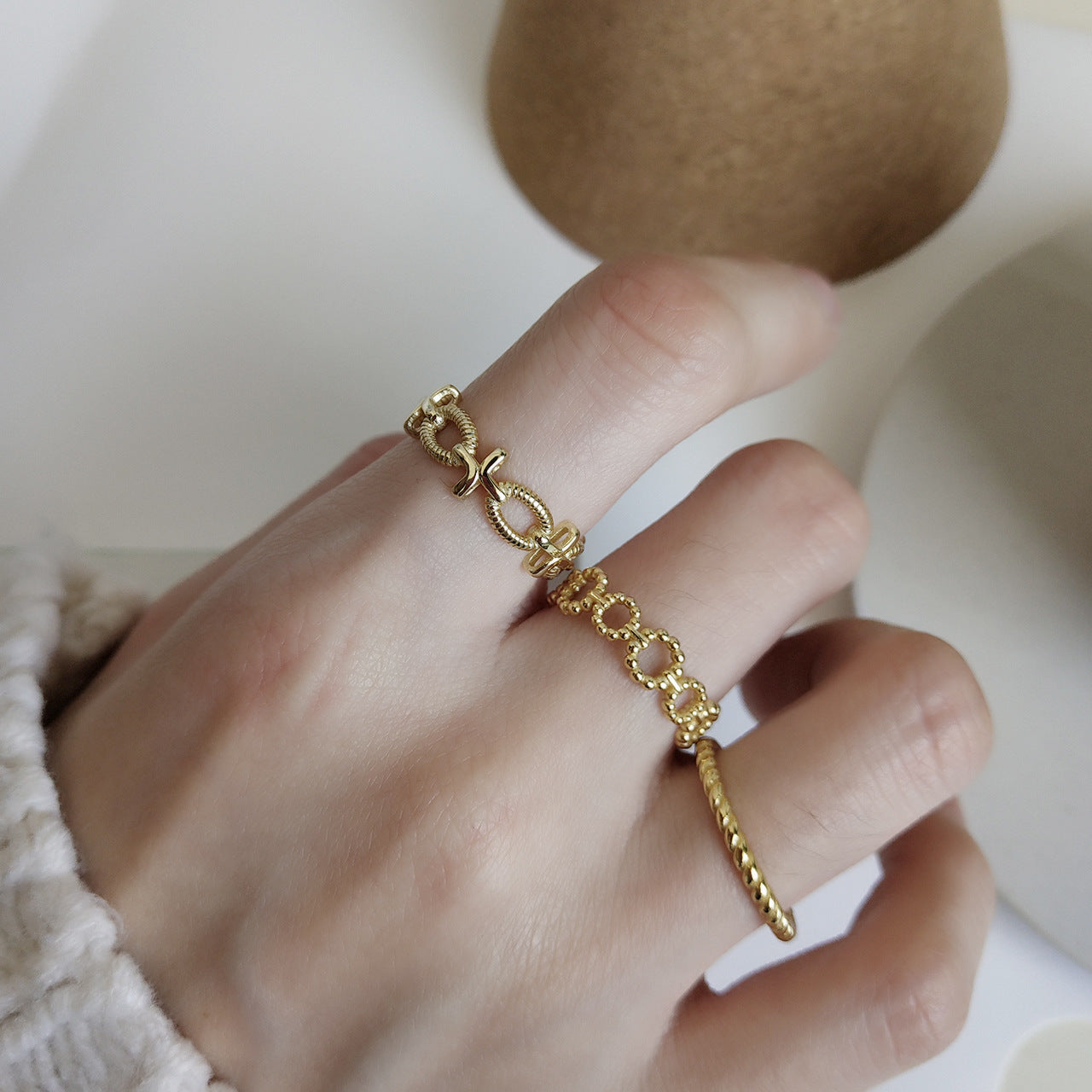 925 Sterling Silver Geometric Rope Chain Ring for Women