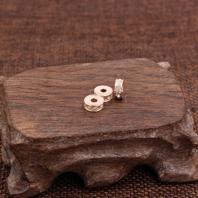 Round Rhinestone Inlaid Alloy Plated Spacer Beads Charm Bar for DIY Bracelet Necklace