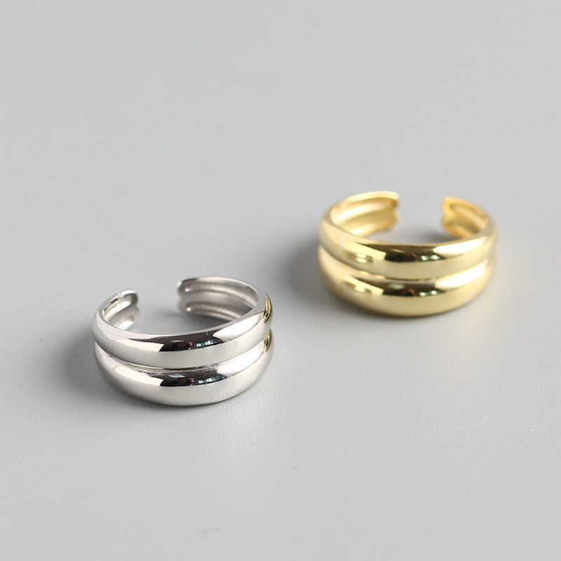 Anello da donna minimalista geometrico rotondo lucido in argento sterling 925