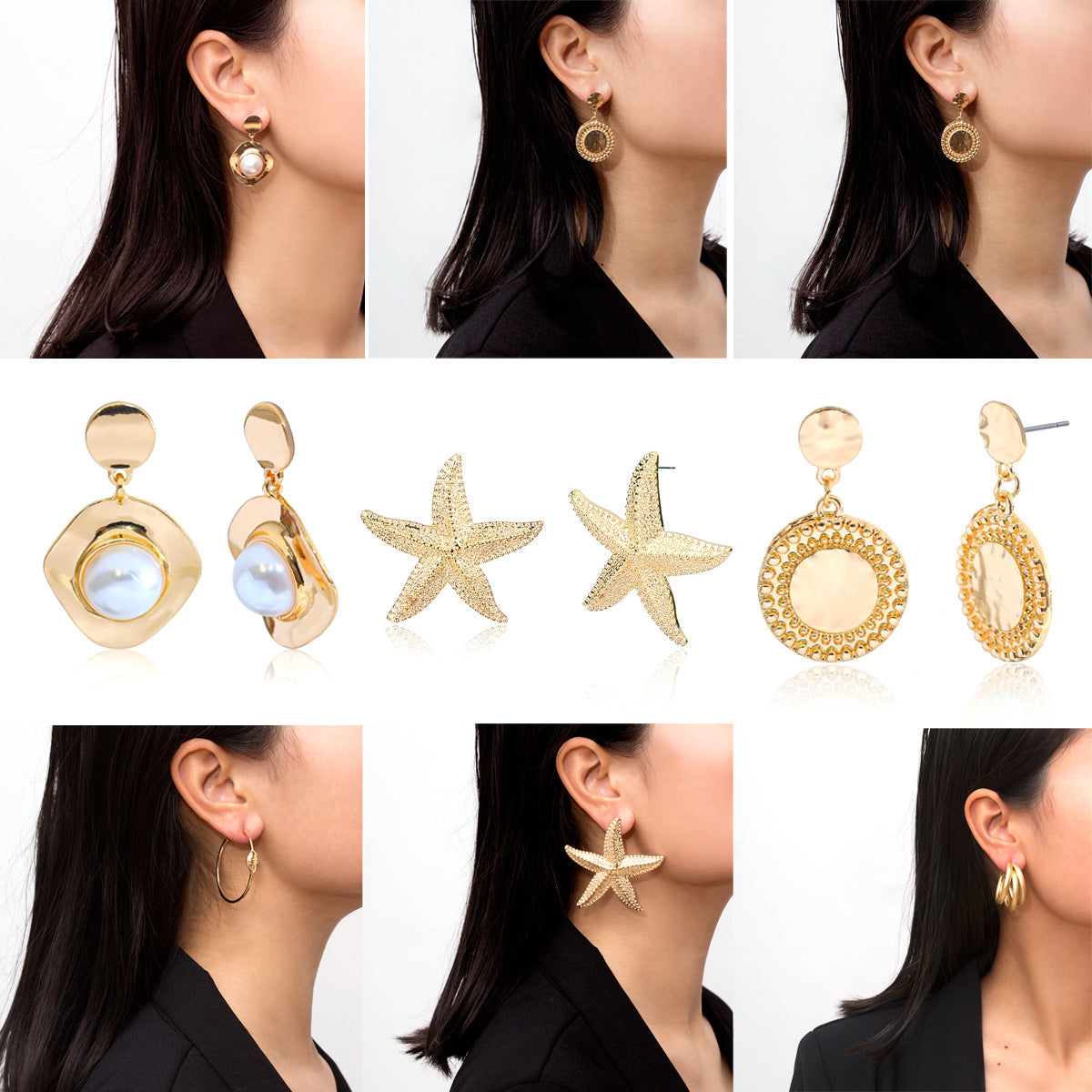 Orecchini a perno geometrici a stella minimalisti vintage in lega per donna
