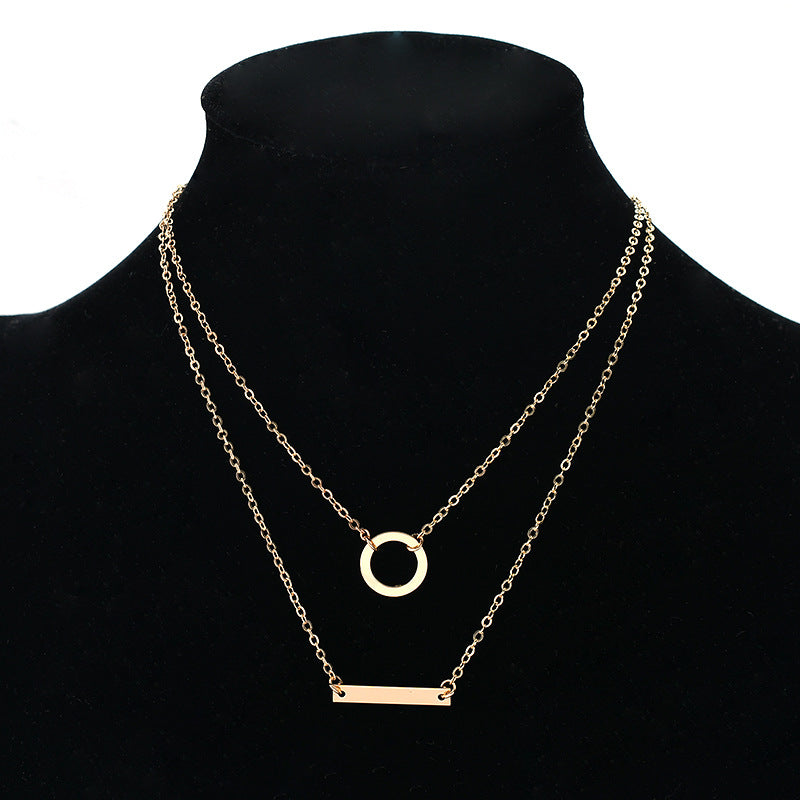 Geometric Circle Bar Necklace for Women with Snake Chain Minimalist Fashion Metal Pendant Necklace