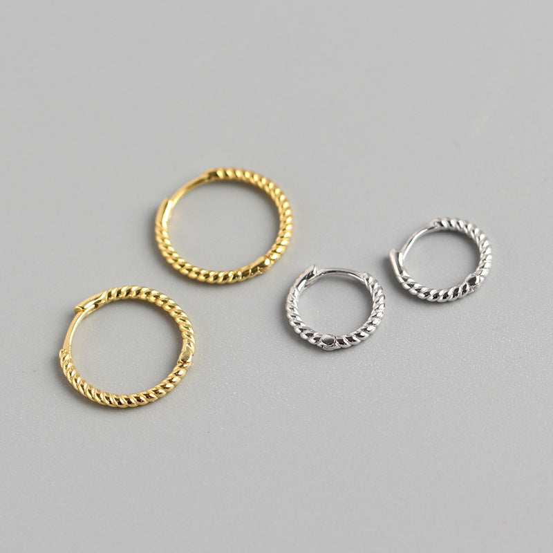Minimalist 925 Sterling Silver Round Rope Hoop Earrings