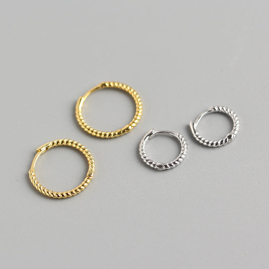 Orecchini a cerchio tondi a fune in argento sterling 925, stile minimalista