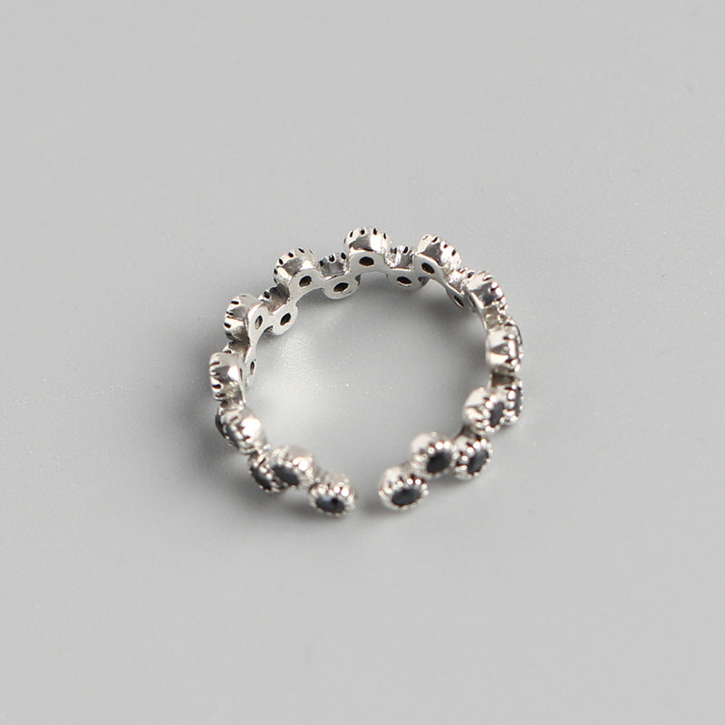 Anello regolabile in argento sterling S925 con onda e zirconi
