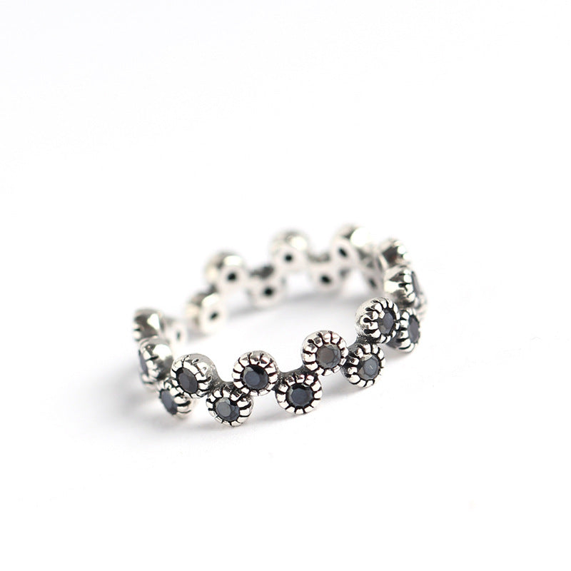 Anello regolabile in argento sterling S925 con onda e zirconi