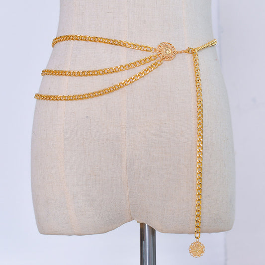 Punk Vintage Casual Alloy Multi-Layer Exaggerated Queen Head Body Chain for Women