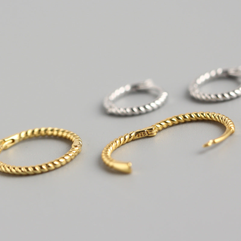 Minimalist 925 Sterling Silver Round Rope Hoop Earrings