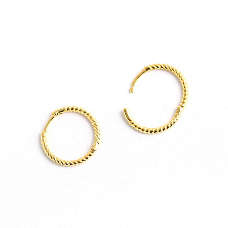 Minimalist 925 Sterling Silver Round Rope Hoop Earrings