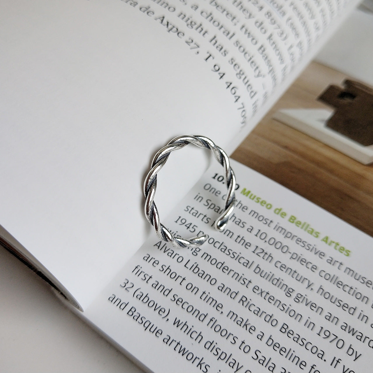 Anillo de corazón trenzado de plata de ley 925 vintage para mujer