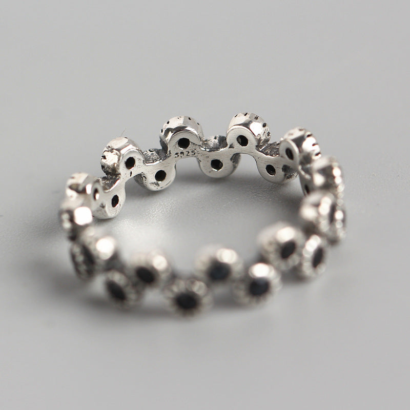 Anello regolabile in argento sterling S925 con onda e zirconi