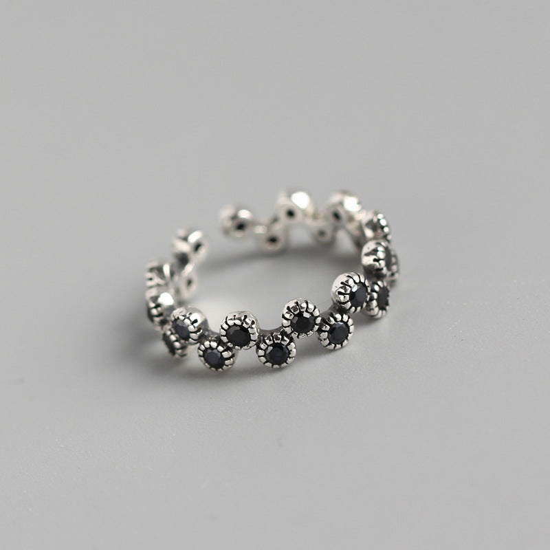 Anello regolabile in argento sterling S925 con onda e zirconi