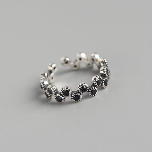 S925 Sterling Silver Adjustable Wave Ring with Zircon Inlay