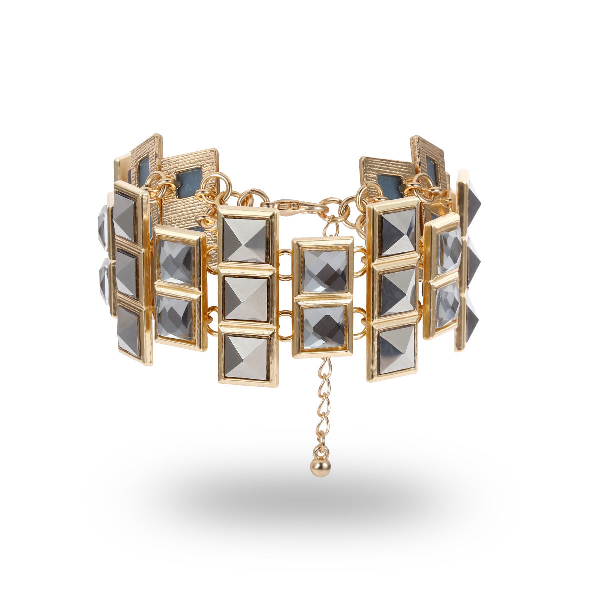 Minimalist Alloy Geometric Asymmetrical Glass and Gemstone Bracelet for Women