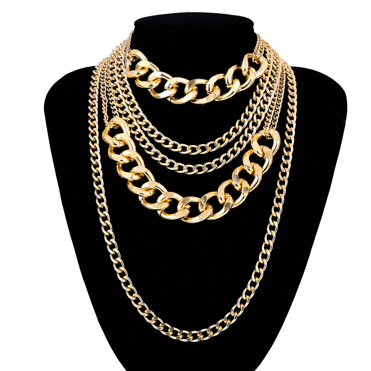 Collana a catena lunga a più strati con nappe, stile punk, da donna
