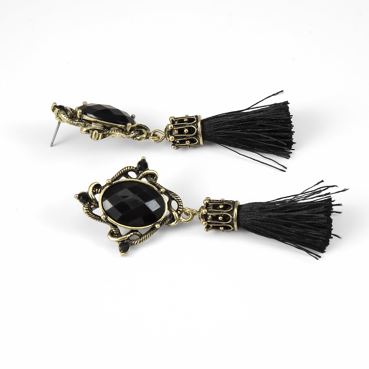 Pendientes colgantes redondos bohemios con rombos para mujer, chapados en aleación, estilo vintage étnico con borlas largas