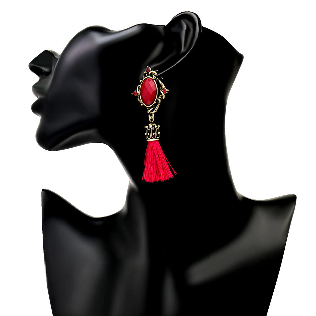 Pendientes colgantes redondos bohemios con rombos para mujer, chapados en aleación, estilo vintage étnico con borlas largas