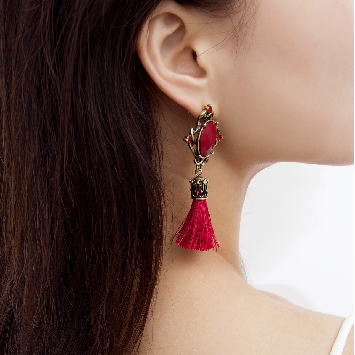 Pendientes colgantes redondos bohemios con rombos para mujer, chapados en aleación, estilo vintage étnico con borlas largas