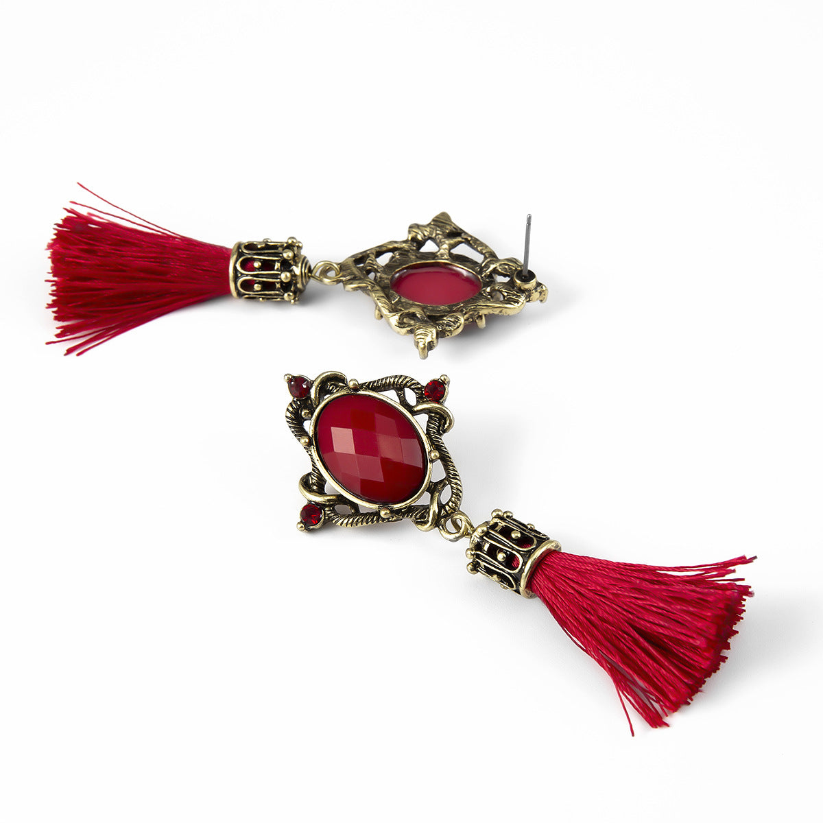 Pendientes colgantes redondos bohemios con rombos para mujer, chapados en aleación, estilo vintage étnico con borlas largas