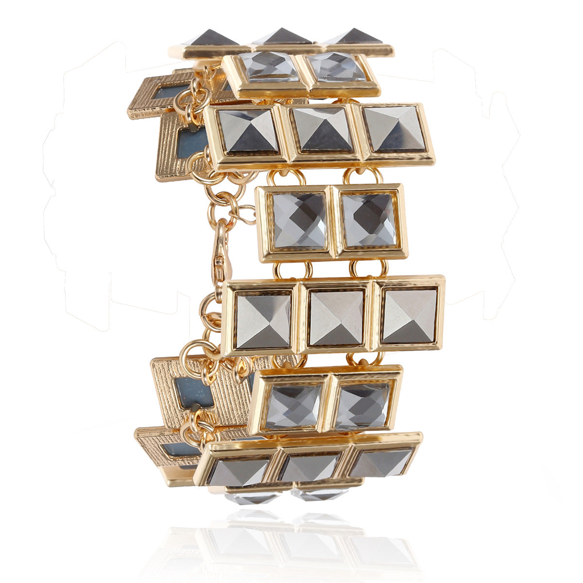 Minimalist Alloy Geometric Asymmetrical Glass and Gemstone Bracelet for Women