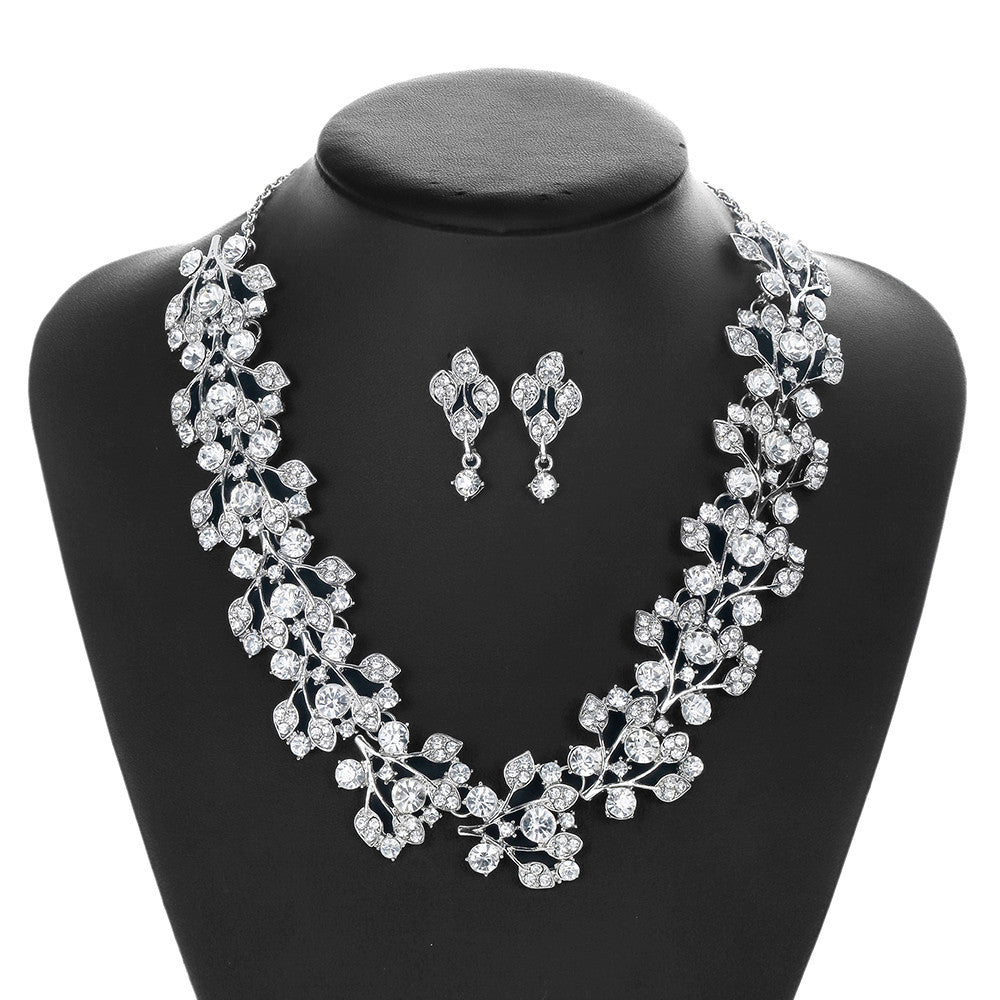 Dulce Conjunto de Collar y Pendientes de Aleación con Incrustaciones de Pedrería, Joyería para Fiesta de Boda o Escenario