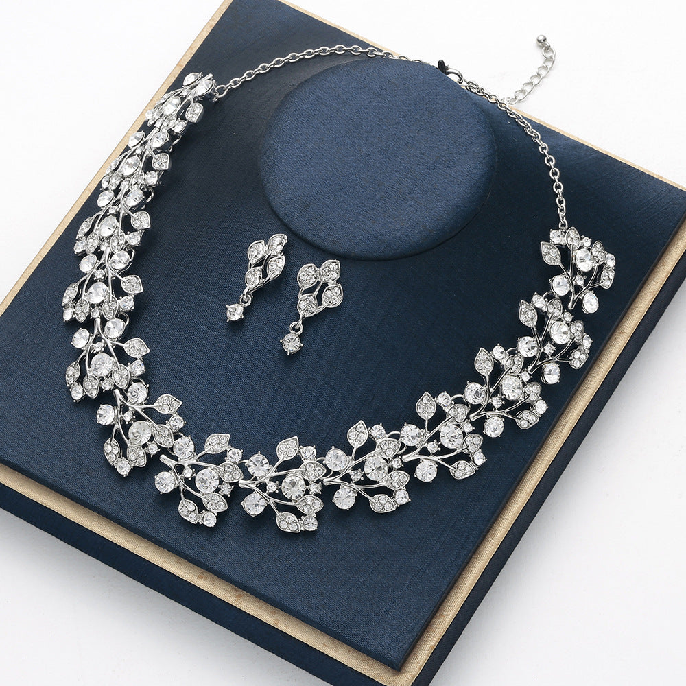 Dulce Conjunto de Collar y Pendientes de Aleación con Incrustaciones de Pedrería, Joyería para Fiesta de Boda o Escenario