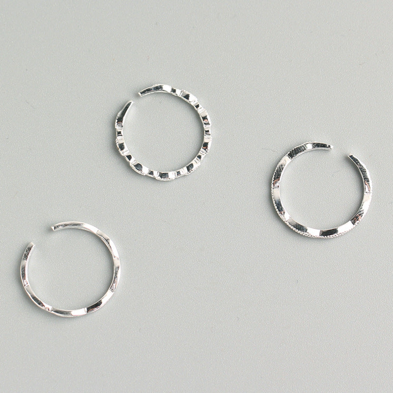 Minimalist 925 Sterling Silver Wave Polished Ring Set for Women