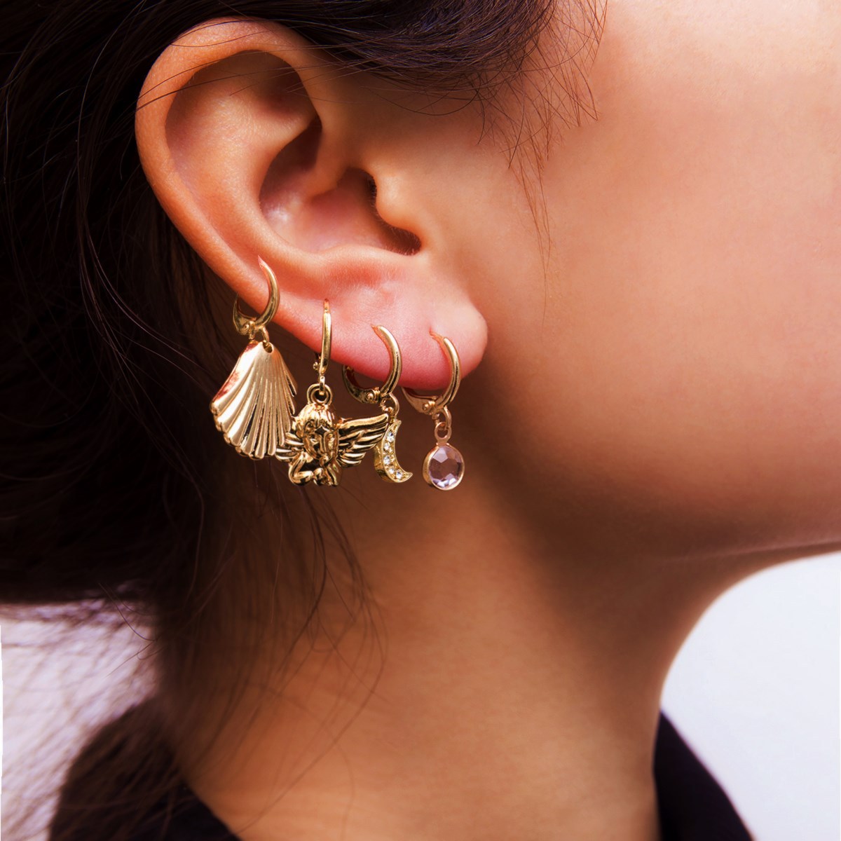 Minimalist Elegant Alloy Plated Star Shell Relief Floral Earrings for Women