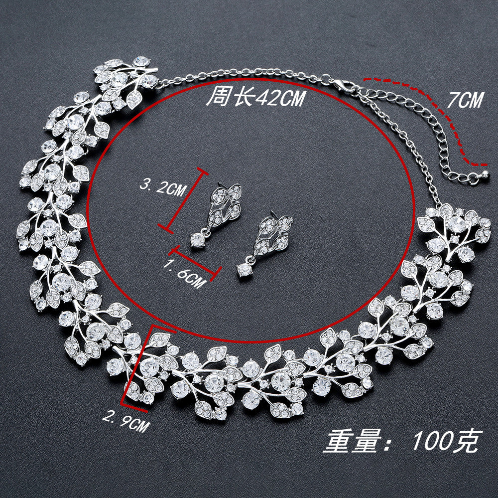 Dulce Conjunto de Collar y Pendientes de Aleación con Incrustaciones de Pedrería, Joyería para Fiesta de Boda o Escenario