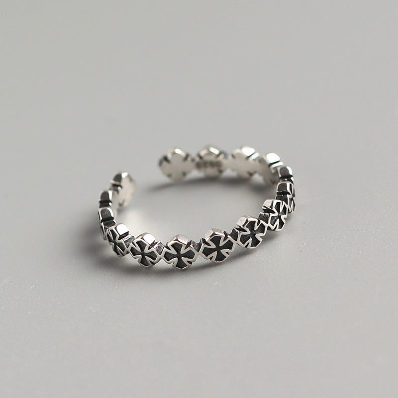 Vintage 925 Sterling Silver Cross Ring for Women Polished Adjustable Statement Ring