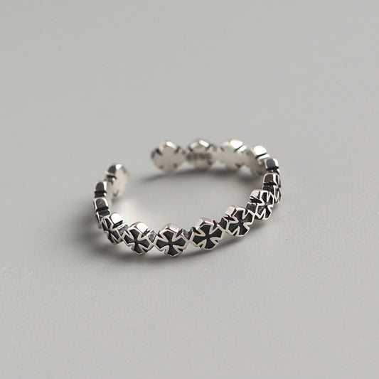 Anello a croce in argento sterling 925 vintage da donna, lucidato, regolabile