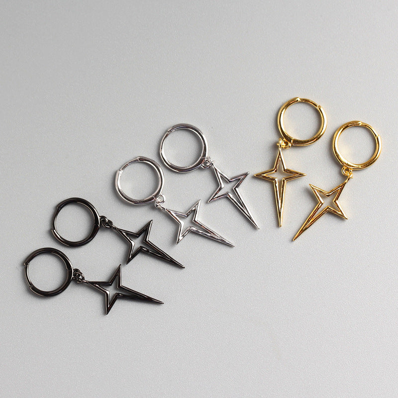 Orecchini a cerchio da donna minimalisti placcati in argento sterling 925 con croce e stella