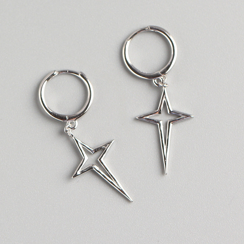 Orecchini a cerchio da donna minimalisti placcati in argento sterling 925 con croce e stella