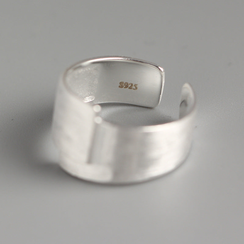 Minimalist 925 Sterling Silver Brushed Geometric Round Open Ring for Women