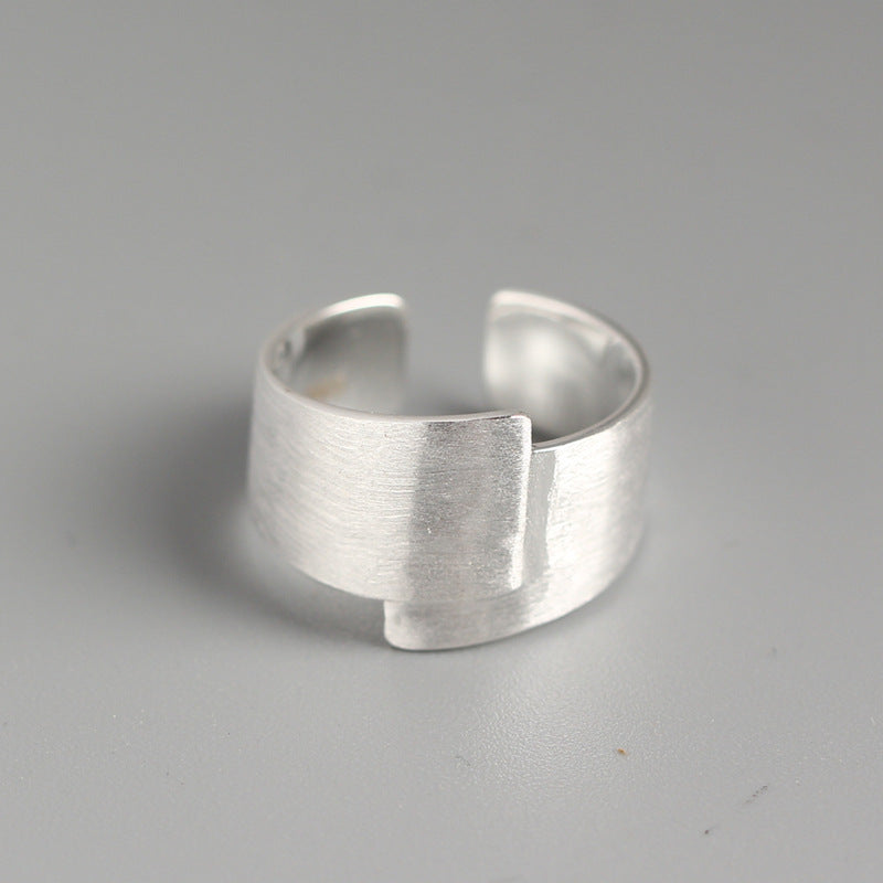 Minimalist 925 Sterling Silver Brushed Geometric Round Open Ring for Women