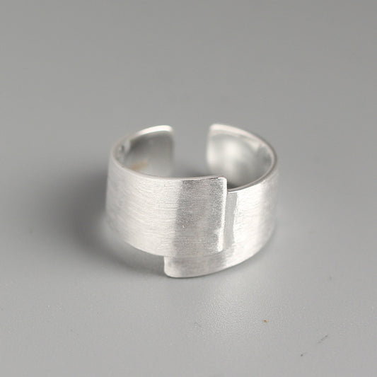 Minimalist 925 Sterling Silver Brushed Geometric Round Open Ring for Women