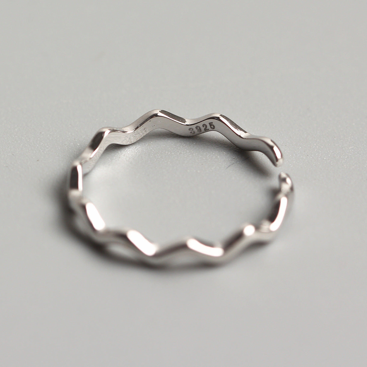 Minimalist 925 Sterling Silver Wavy Polished Ring Adjustable Open Band for Women