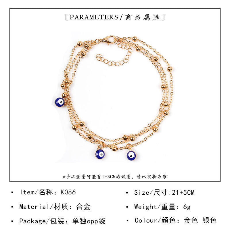 Handmade Tassel Anklet with Double-Sided Teardrop Blue Accent Charms for Women Yoga Beach Accessory