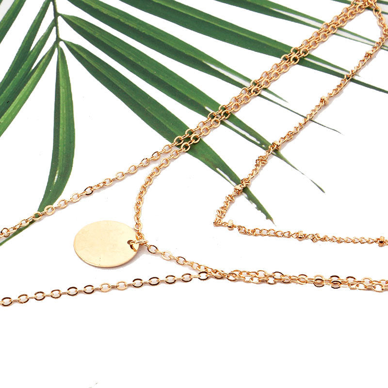 Minimalist Teardrop Pendant Layered Necklace for Women Sequined Alloy Fashion Jewelry
