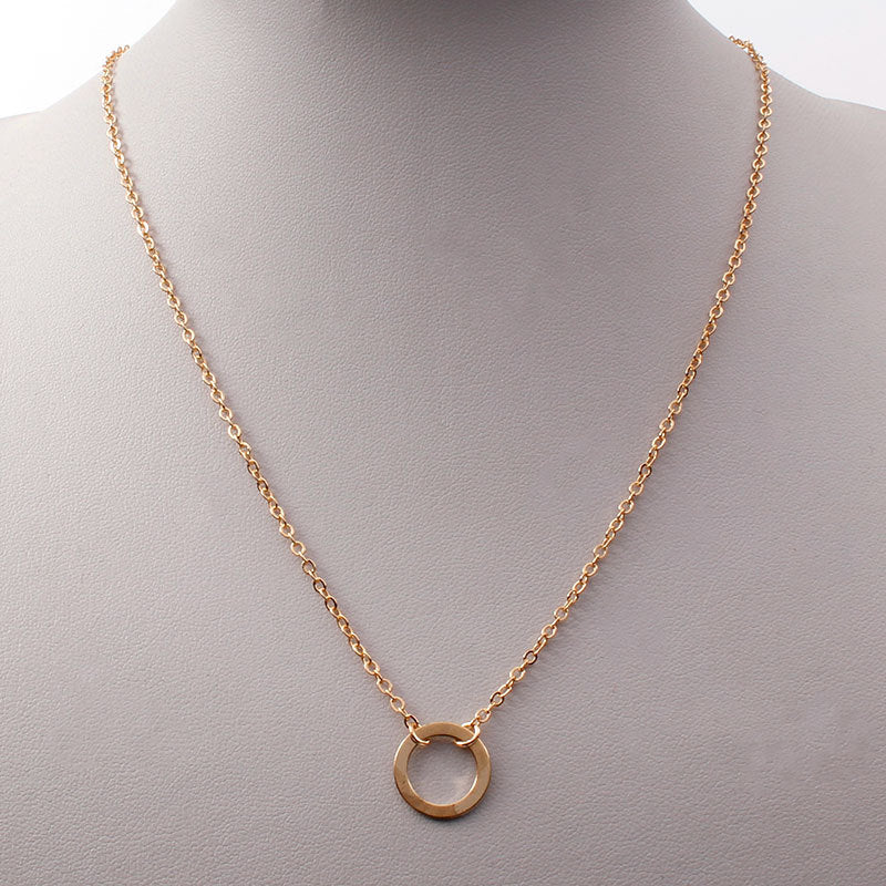 Minimalist Western Geometric Alloy Pendant Necklace for Women with Circular Charm and Regular Chain