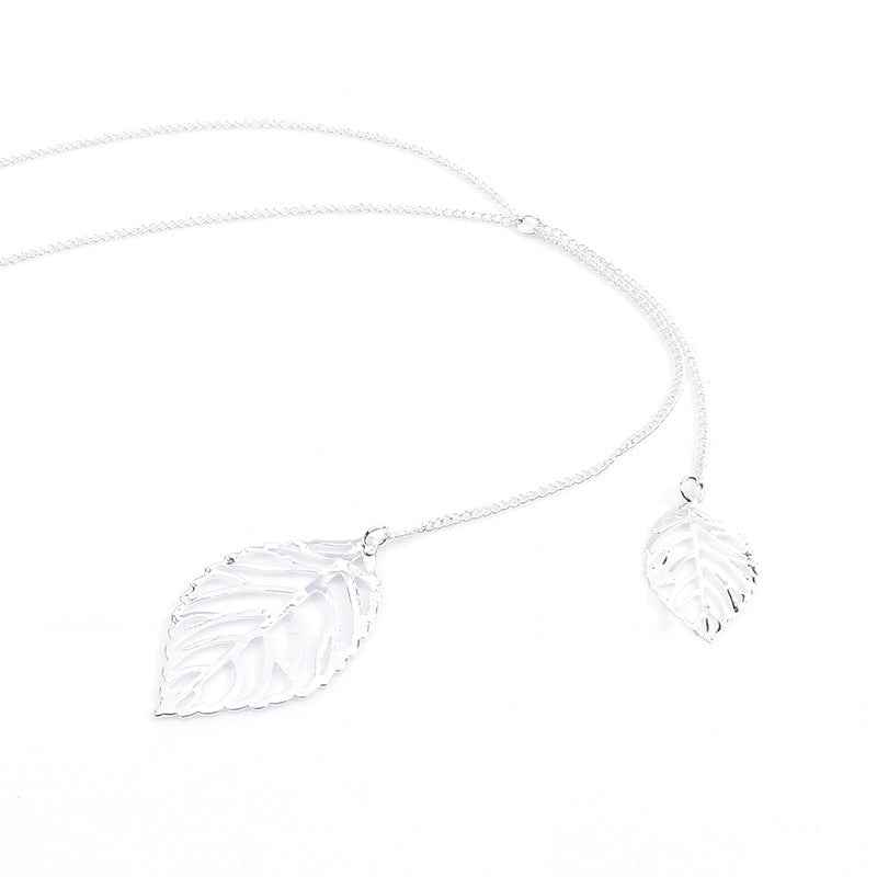 Leaf Pendant Long Necklace Alloy Rope Chain