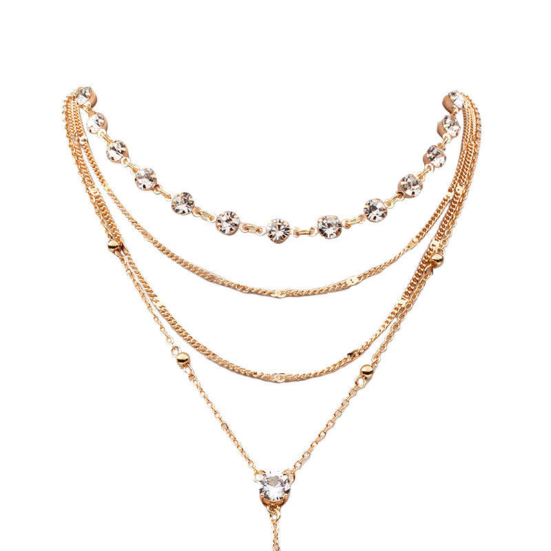 Alloy Geometric Y-Necklace with Rhinestone Accents