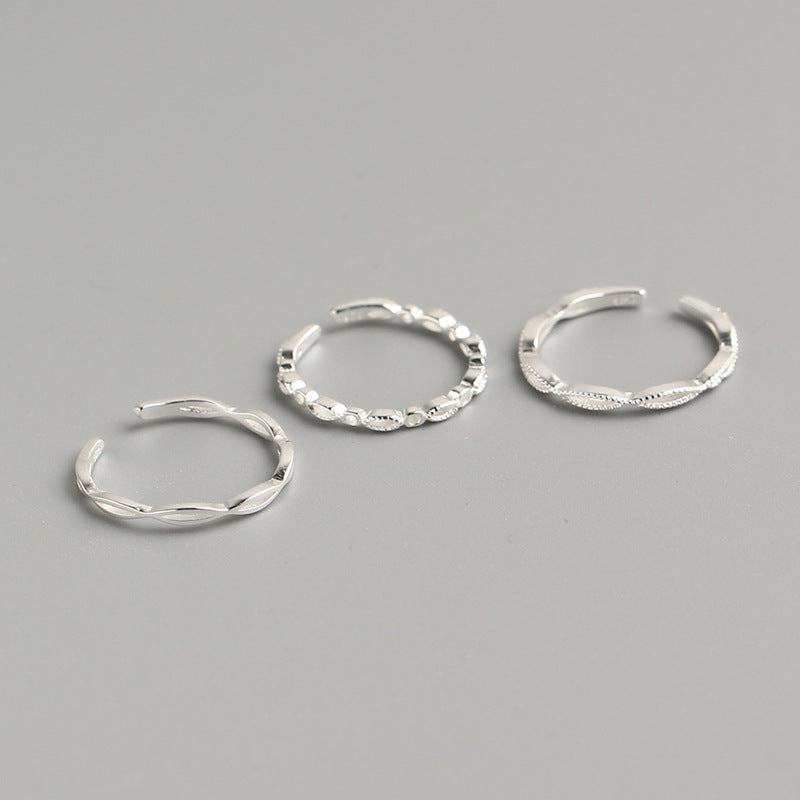 Minimalist 925 Sterling Silver Wave Polished Ring Set for Women