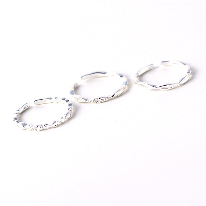 Minimalist 925 Sterling Silver Wave Polished Ring Set for Women